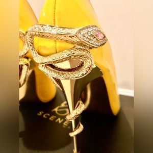 Yellow Snake Jewel Heels